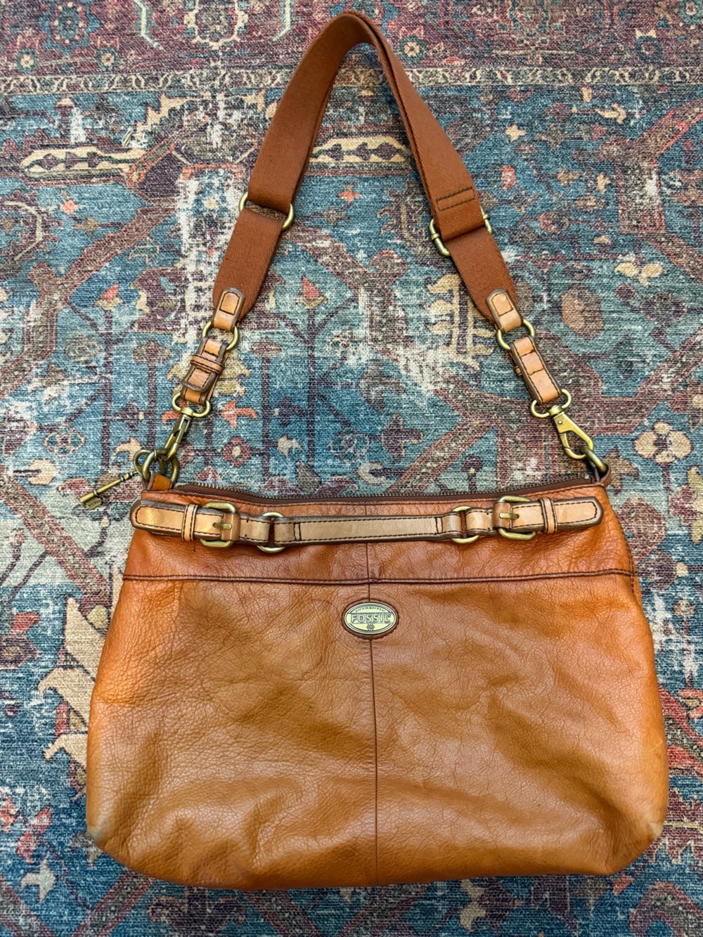 Fossil Cognac Brown Leather Shoulder Bag